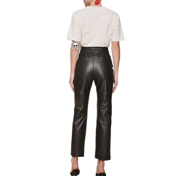 LPA Black Leather High Waist Straight Leg Front Zipper Leg Pants Size XS - Picture 2 of 16
